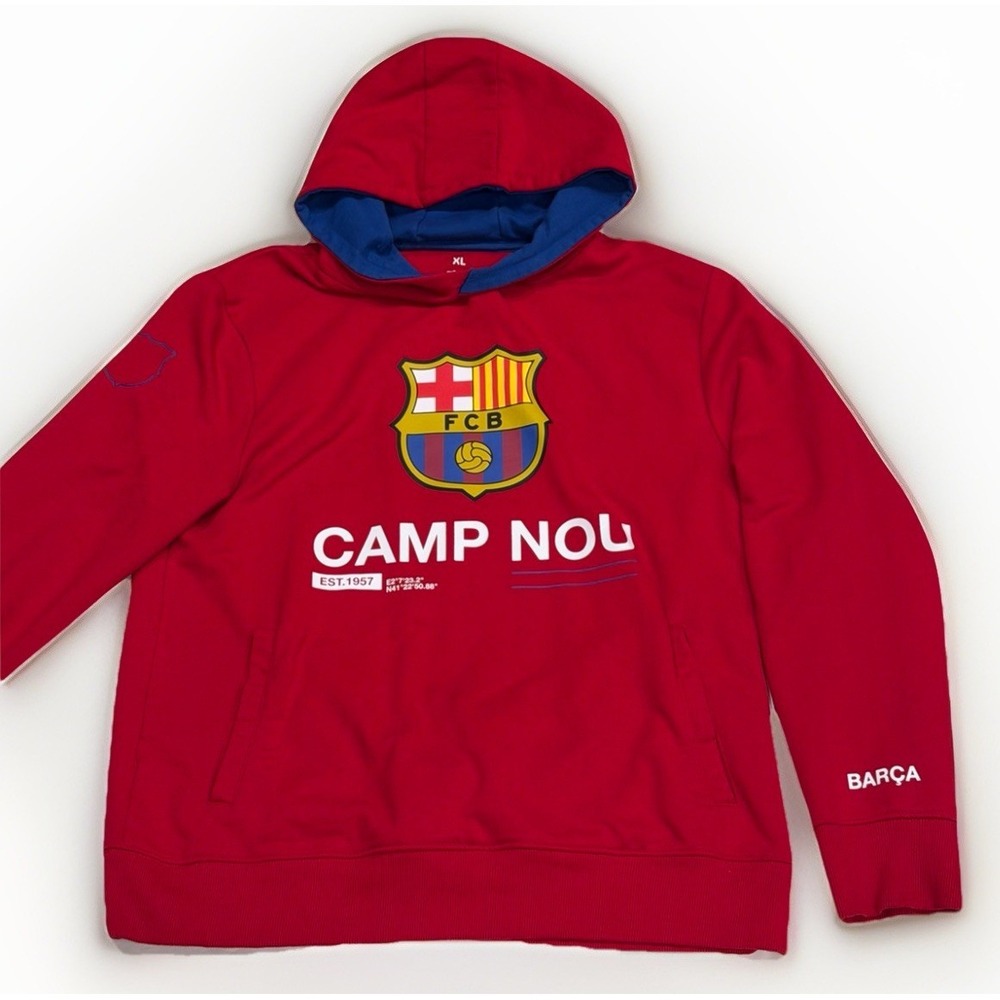 FORCA‎ BARCA FC BARCELONA CAMP NOU HOODIE RED ICONIC FOOTBALL Men's Size XL - Picture 2 of 6